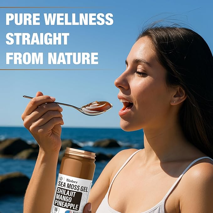 Biolore Wildcrafted Sea Moss Gel with Shilajit - Mango Pineapple 16 oz - Flavored Sea Moss Gel with Essential Vitamins &amp Trace Minerals - Vegan Superfood - Made in USA Gluten-Free No Added Sugar