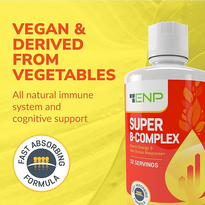 Super B Complex Liquid Vitamin Supplement | 500mg B12 and 50mg B6 | 32oz. | Liquid B-Complex Vitamins Boost Energy Aid Stress Response | Effective Natural Products