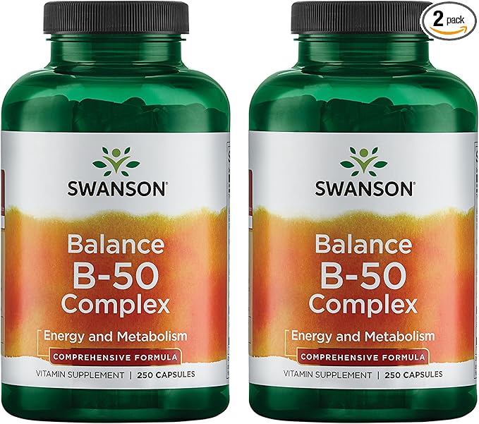 Swanson Balance B-50 High-Potency B Vitamin Complex for Busy Adults Seeking Immune Heart and Nervous System Support (250 Capsules 2 Pack)
