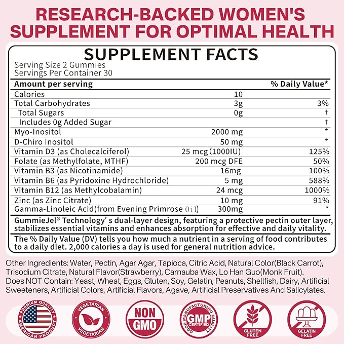 Nextdia Fiber Gummies for Adults Sugar Free 10g Prebiotic Fiber Supplement + Myo-Inositol &amp D-Chiro Inositol Gummies Supplement