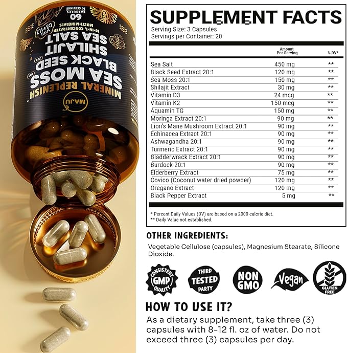 Maju Superfoods Black Seed Oil Gummies Oregano Oil and Mineral Replenish Capsules