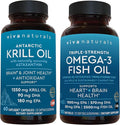 Viva Naturals 1250 mg Antarctic Krill Oil and 2500 mg Triple-Strength Omega-3 Fish Oil Bundle Providing Omega-3 EPA and DHA