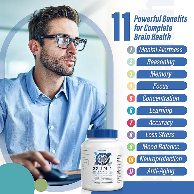 Brain Supplements for Memory and Focus Clarity &amp Cognitive Improvement 300mg Alpha GPC CDP-Choline DHA Lion’s Mane L-Theanine Vitamin &amp Phosphatidylserine for Men &amp Women 120 Capsu