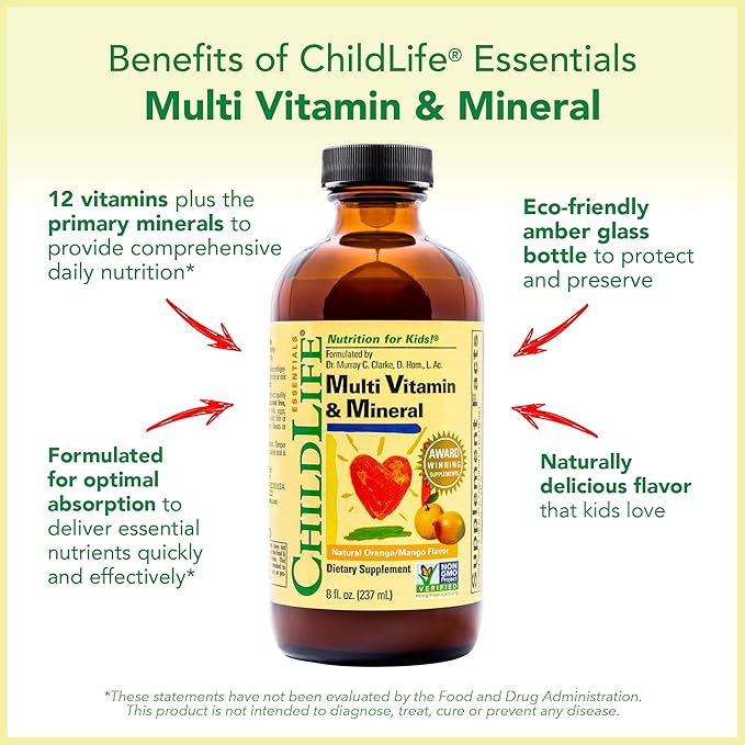 CHILDLIFE ESSENTIALS Kids Multivitamin &amp Mineral + Cod Liver Oil - Liquid Vitamins for Baby Kids &amp Toddlers Arctic Cod Liver Oil Added DHA EPA Omega-3 Fatty Acids Non-GMO Gluten Free -