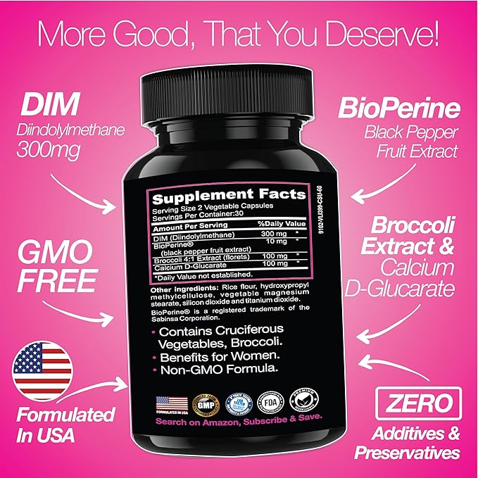 Thyroid Support Supplement 120 Capsules - with - DIM Supplement 300 mg - Hormone Balance for Women
