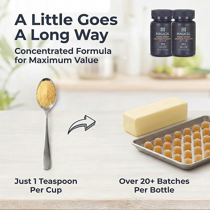 MAGICAL BUTTER Sunflower Lecithin Powder 4-Pack – Bulk Value Soy-Free Non-GMO Vegan &amp Kosher Emulsifier for Baking Butter &amp Oil Stabilizer | 1.76 oz Each