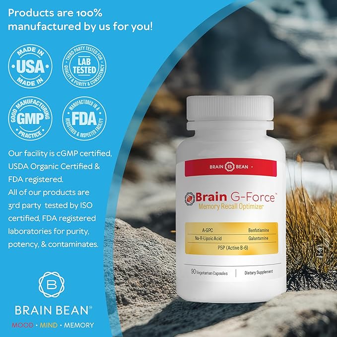 Brain G-Force | for Optimal Brain Function | with Galantamine R-Lipoic Acid A-GPC and Benfotiamine | 45 Servings