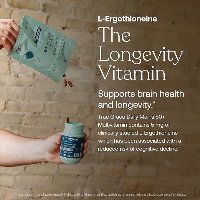 True Grace Daily Men’s Multivitamin 50+ - 60 Easy-to-Swallow Tablets - Immune Energy Longevity &amp Memory Support - Gluten Free Soy Free Vegan - 30 Servings