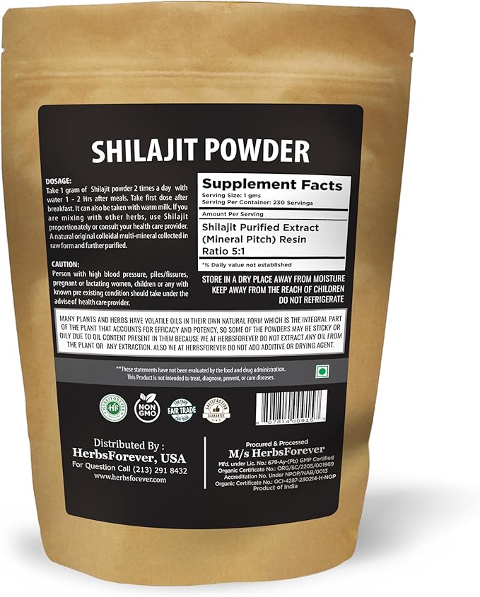 Herbsforever Shilajit Powder Mineral Pitch Antioxidant General Wellness Concentrated Extract 6:1 8.11 oz 230 GMS
