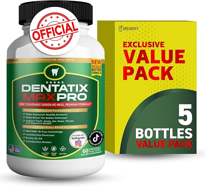 Dentatix Max Pro for Gums and Teeth Health &amp Fresh Breath - 40 Billion CFU Advanced Oral Probiotics for Mouth Bad Breath Capsule Supplement (5)