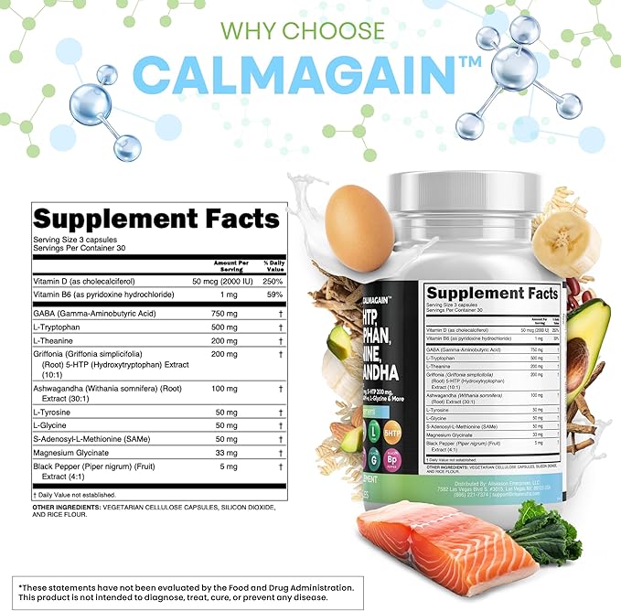 Clean Nutraceuticals GABA 750mg 5 HTP 200mg L Tryptophan 500mg L Theanine 200mg Ashwagandha SAM-e L-Glycine - Mood Support Vitamins for Women and Men with L-Tyrosine (90 Count (Pack of 5))