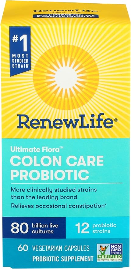 Renew Life Adult Colon Care Probiotic Supplement Gluten Dairy &amp Soy Free 80 Billion CFU Per Capsule 60 Capsules (Package May Vary)
