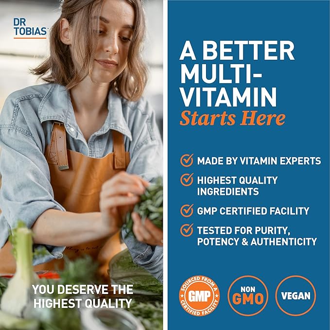 Dr. Tobias Adult Multivitamin for Women &amp Men - Immune Supporting Vitamins from 42 Fruits Vegetables Plus Probiotics Vegan Multivitamins for Men &amp Women - Non-GMO (90 Tablets 30 Servings)