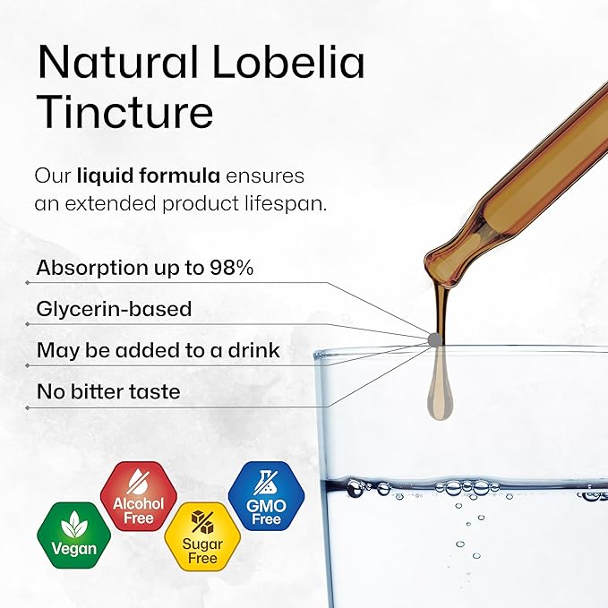 BIO KRAUTER Lobelia Tincture for Lung Cleanse &amp Detox - Pure Vegan Lobelia Herb Liquid Extract - 2 Fl.Oz. 84 Days of Supply - Respiratory Support Supplement - Alcohol &amp Sugar Free Non-GMO
