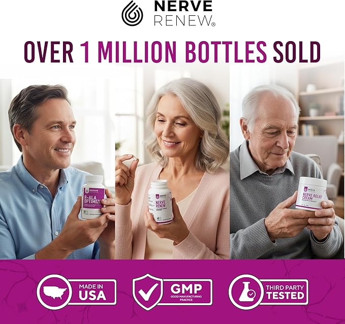 NERVE RENEW Advanced Nerve Support Supplement - 300mg Stabilized R-Alpha Lipoic Acid Vitamin B Complex Benfotiamine Herbs for Fast-Acting Support - 3 Pack