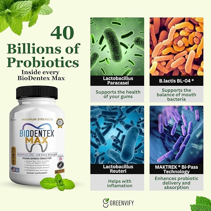 BioDentex Max Maximum Strength Probiotic Supplement 40 Billion CFU 60 Capsules with MAKTREK Bi-Pass Technology for Digestive Health Support (2)