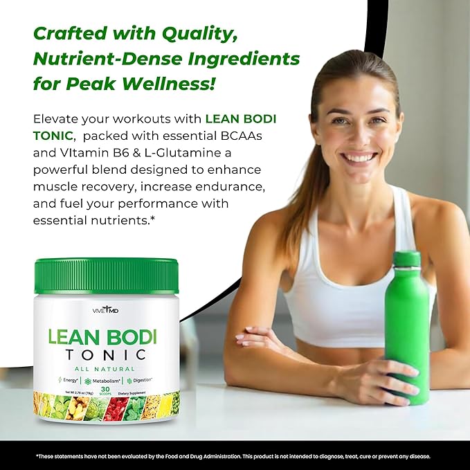 VIVE MD Nagano Lean Bodi Tonic Powder Official FormulaLean Bodi Tonic All Natural with Vitamin B6 and BCAA for Maximum Strength Cleanse and Lean Metabolic Powder Support Lean Bodi Drink (3 - Pack)