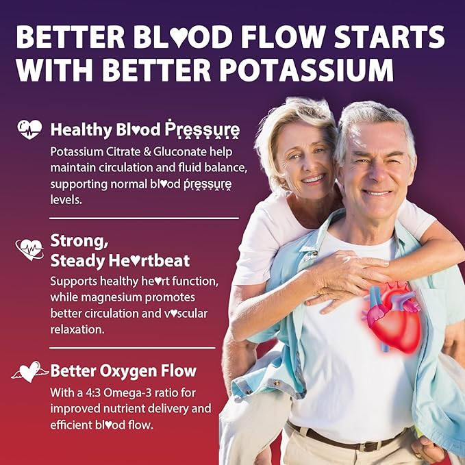 Potassium Citrate and Potassium Gluconate Supplement 1200mg Two Forms of Potassium Gummies w/Magnesium Omega-3 Calcium Vitamin D3 K2 B12 E B6 Folate for Mṵṣḉḷḙ Nerves Health Bones 120Cts