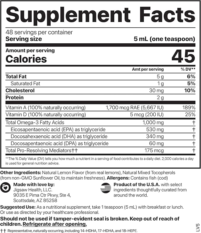 Jigsaw Health Alaskan Cod Liver Oil Liquid 48 Servings