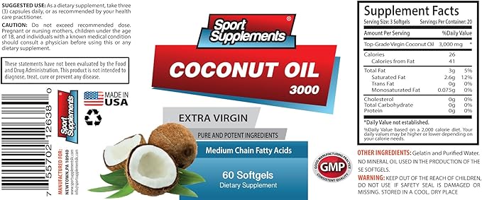 Coconut Oil Fractionated - Extra Virgin Coconut Oil 3000mg - Brain and Memory Herbal Support with Coconut Oil (2 Bottles 120 Softgels)