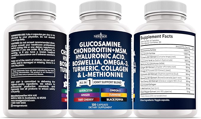 Glucosamine Chondroitin MSM Turmeric Curcumin Collagen Hyaluronic Acid Omega 3 – Health Supplement for Men &amp Women – 360 Count