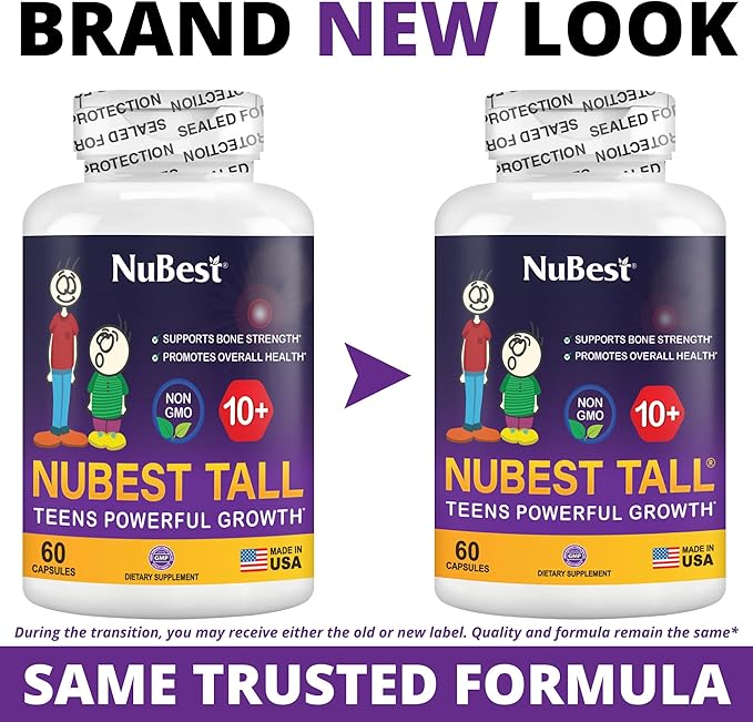 NuBest Tall 10+ Premium Bone Strength Formula Enhanced Immunity and Overall Health for Age 10+ with Calcium Vitamin D3 Vitamin K2 and Multivitamins | 60 Capsules | 1 Month Supply