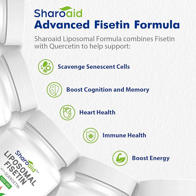 Liposomal Fisetin with Quercetin Supplements 1200 mg per ServingHigh Absorption Polyphenols Antioxidants for WomenMenNon-GMOGluten-Free2 Bottle-120 Softgels