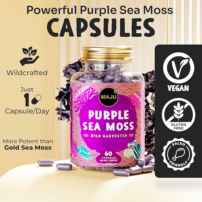 Maju Superfoods Black Seed Oil Capsules and Purple Sea Moss Capsules Bundle