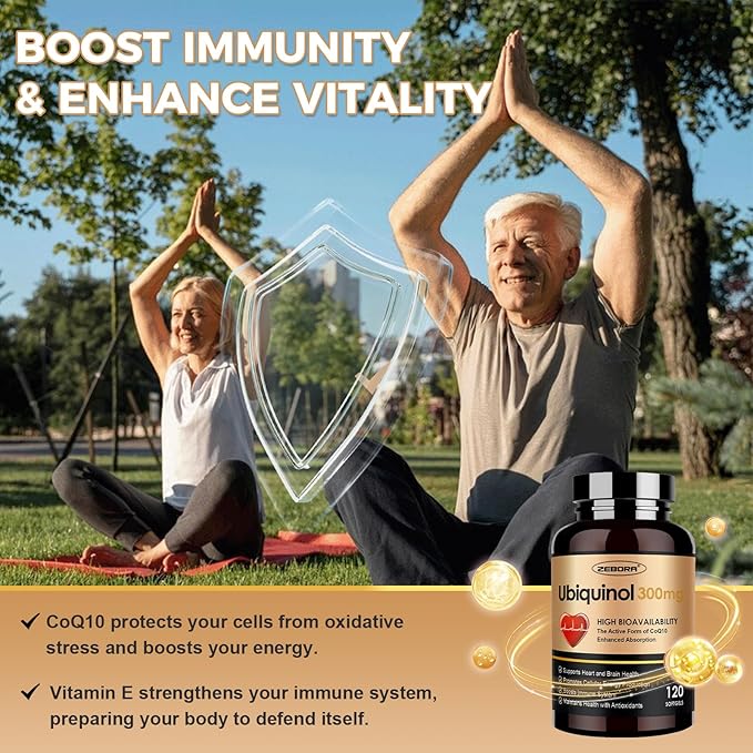 ZEBORA Ubiquinol CoQ10 300mg Softgels 4-in-1 Powerful Antioxidant for Heart and Vascular Health Essential for Energy Production Max Absorption Active Form of CoQ10 120 Softgels