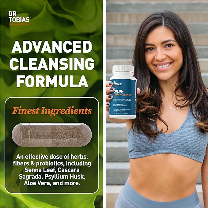 Dr. Tobias Colon Cleanse - Constipation Relief &amp Gut Health Support for Women &amp Men | 14 Day Colon Cleanser for a Gentle Colon Detox &amp Gut Flush - 4 Bottles of 28 Capsules