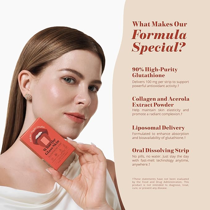 Glutathione Strip (30 Strips) | Collagen Acerola Milk Thistle Hyaluronic Acid Liposomal Glutathione Supplement Fast-Absorption Antioxidants Korean Skin Care