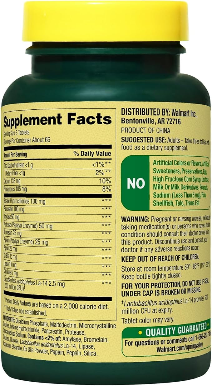 Spring Valley Probiotic Multi Enzyme- Digestive Formula 200ct Tablets with acidophilus for Gut Health (Pack of 1) Set by Basket Goods