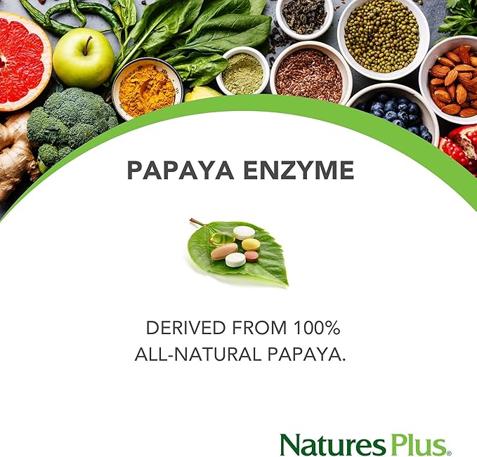 NaturesPlus Papaya Enzyme - 360 Chewable Tablets - Digestive Aid Supplement with Amylase &amp Protease - Helps Reduce Gas Bloating Stomach Upset &amp Discomfort - Vegan Gluten Free - 360 Servings