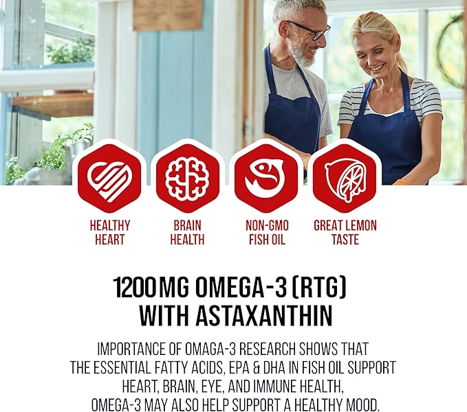 NANOWELL Red Omega-3 Fish Oil 1714mg Omega 3 Supplement with Astaxanthin Vitamin E EPA &amp DHA - 60 Softgels