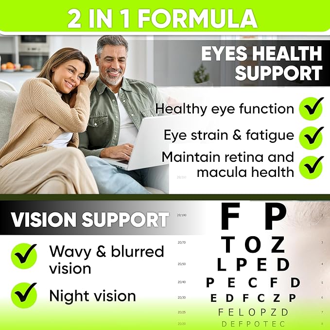 Vision Support - Best Eye Vitamins For Blurry Vision.Eye Supplements For Adults with Lutein For Macular Health Eye Vision Eye Strain and Fatigue.With Zinc and Vitamin A to Support Sharp Vision.