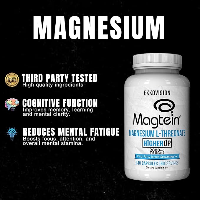 Ekkovision Magtein Magnesium L-Threonate Memory &amp Cognitive Function Support Magnesium Supplement with Essential Minerals for Men &amp Women 2000 MG Per Serving 240 Easy-to-Swallow Capsules