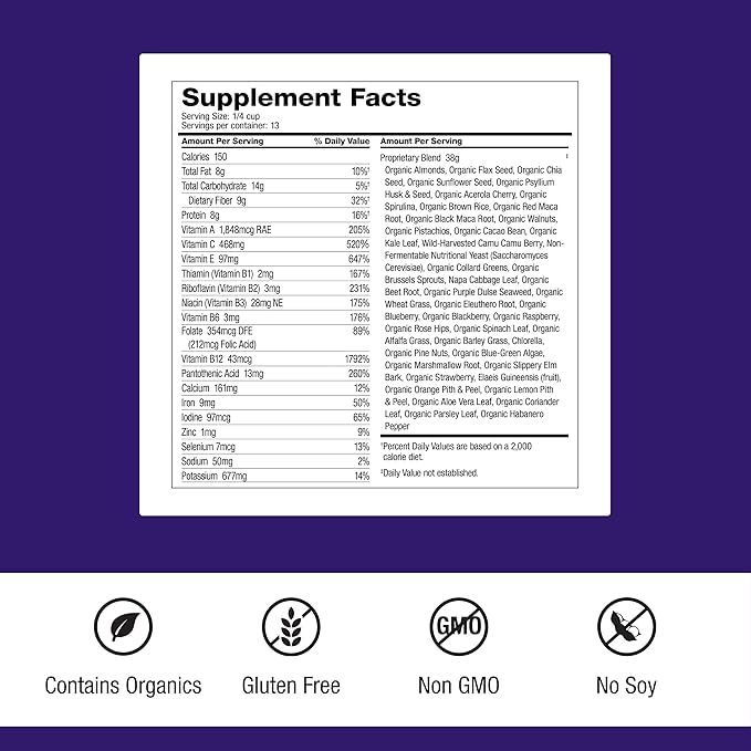 Dr. Schulze's SuperFood Ultra | Organic Super Food Powder | Vitamin B Complex and 520% Vitamin C | May Help Boost Energy &amp Improve Fitness | Vegan Non-GMO &amp Gluten-Free | 17.4 Oz