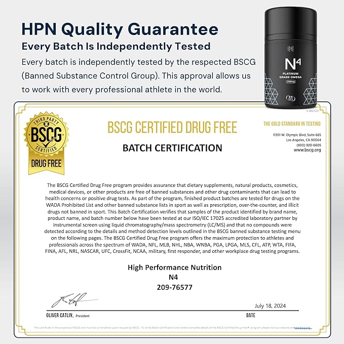 HPN N(4) Icelandic Omega-3 Fish Oil 3000 mg DHA &amp EPA | Increase Muscle Growth Joint and Brain Health | No Heavy Metals or Toxins | 90 Softgel Capsules