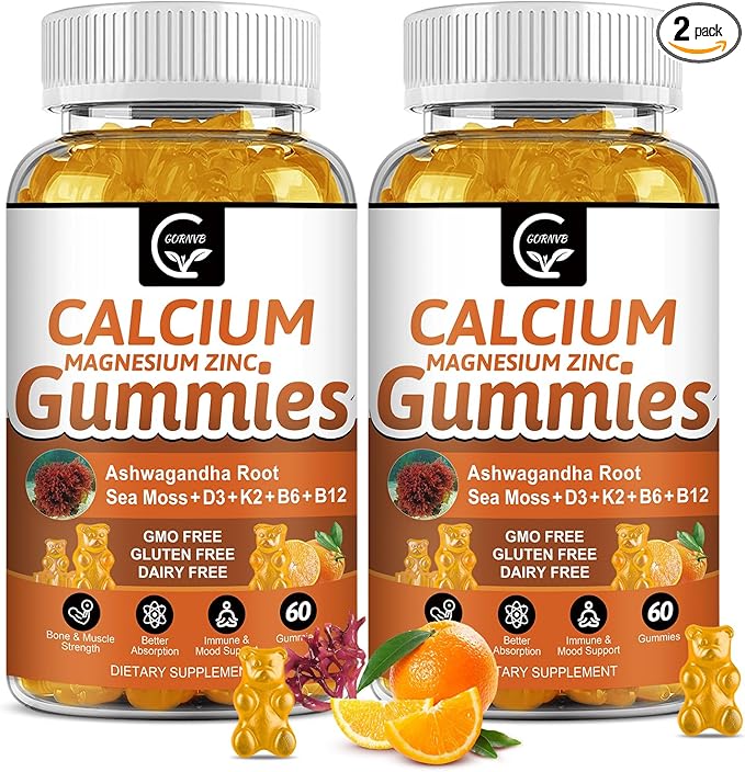 1200mg Calcium Gummies with Vitamin D3K2B12 &amp B6 - Plant Complex Calcium Magnesium Supplement with GlycinatePotassiumSea MossAshwagandha Root for Bone &amp Teeth Strength Muscle &amp Immun