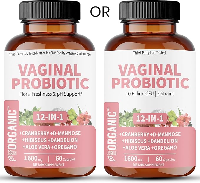 Women’s Vaginal Microflora Probiotic Complex | Everyday Freshness &amp Comfort Formula | 12-in-1 Blend with Cranberry D-Mannose &amp Hibiscus | Third-Party Tested cGMP Facility Vegan Non-GMO 60
