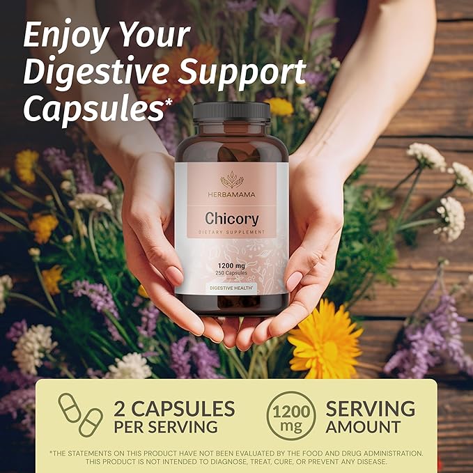 HERBAMAMA Chicory and Goldenseal Kit - Bundle of Chicory Root Capsules 250 &amp Goldenseal Root Capsules - Vegan Non-GMO Sugar &amp Alcohol-Free - 2 Pack