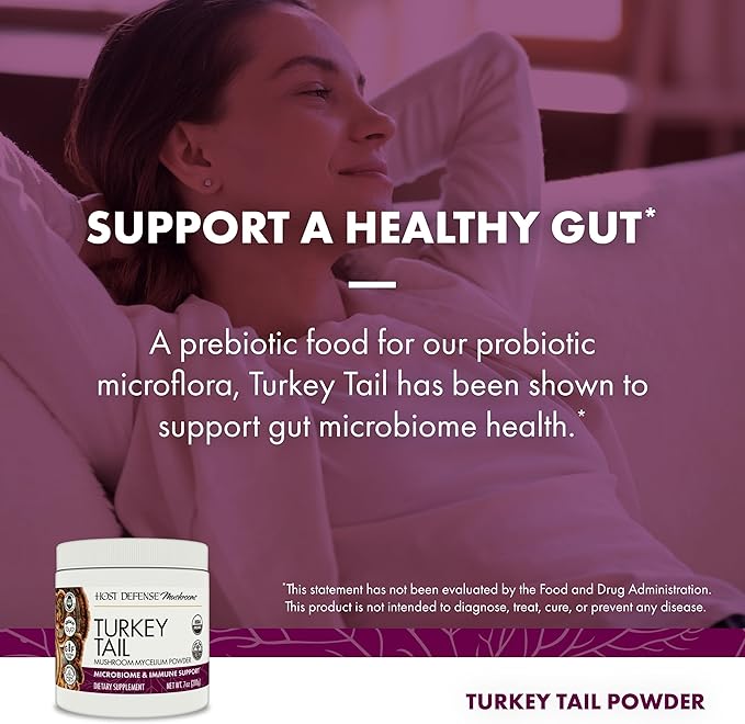 Host Defense Turkey Tail Mushroom Powder - Digestive Health &amp Immune Response Support Supplement - Mushroom Supplement for Gastrointestinal &amp Gut Microbiome Support - 7 oz (133 Servings)*