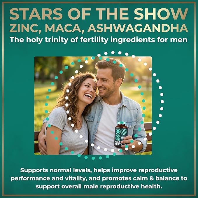 Fertility Supplements for Men Prenatal Vitamin - Maca Root Ashwagandha Zinc Plus Naturals - Conception for Him Men Fertility Vitamins and Male Fertility Support Supplements - 120 Caps for 2 Months