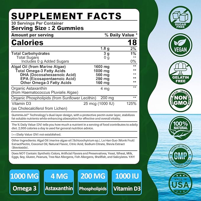 Nextdia Vegan Omega 3 Gummies Sugar Free + Berberine Supplement