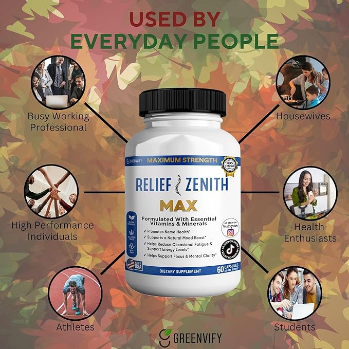 Relief Zenith Max Dietary Supplement Nerve Health &amp Mood Support 60 Capsules 30-Day Supply (5)