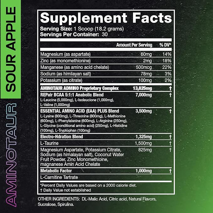 Project AD Aminotaur - Amino Acids with BCAAs Pre Workout Amino Energy BCAA Amino Acids Keto Friendly Coffee Extract Energy Powder (Sour Apple)