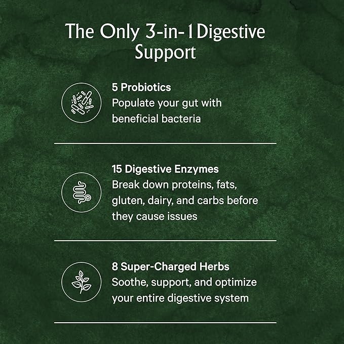 Juna Digestive Enzymes + Probiotic — 3-in-1 Daily Gut Support for Bloat Relief Smooth Digestion &amp Microbiome Balance | 15 Enzymes 5 Probiotics 8 Botanicals | Vegan 3rd-Party Tested | 60 Capsul