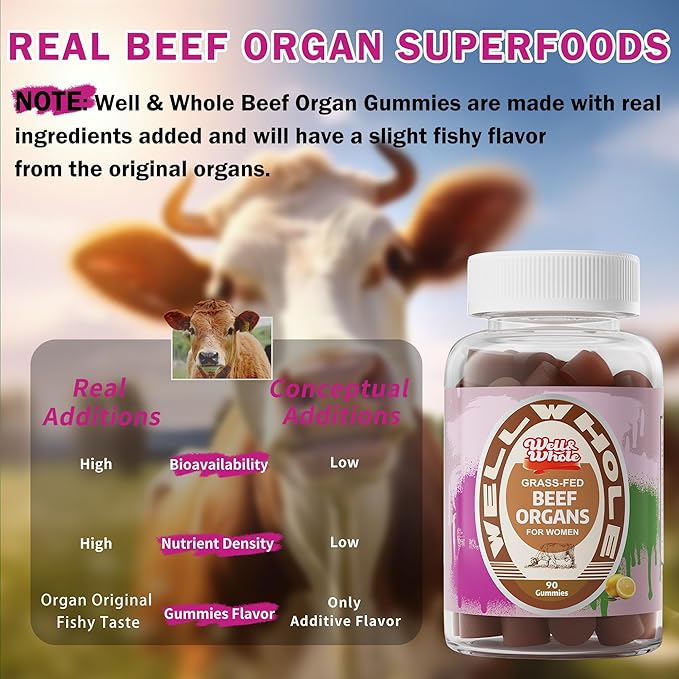 Well&ampWhole Grass Fed Beef Liver Gummies and Beef Organ Gummies for Women