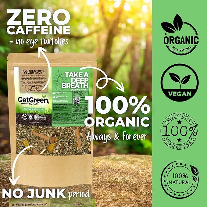 Healthy Lungs Breathe Easy Loose Leaf Tea w/ Cinnamon Licorice Root Mullein Leaf | Organic Herbal Tea | 2 oz (57 gram) | Decaf Vegan Healthy ZERO Caffeine Organic Herbs No Natural or Artifici