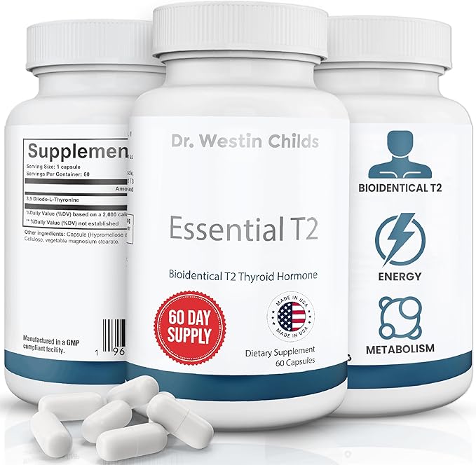 Dr. Westin Childs Essential T2 - T2 Thyroid Support Supplement with Bio-Identical 35 Diiodo-l-thyronine for Hypothyroidism Hashimoto's Thyroidectomy &amp Rai Non GMO 60 Day Supply